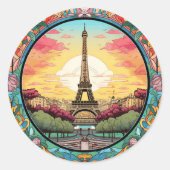 Sticker Rond Sunset Paris Tour Eiffel Paris Français Floral (Devant)