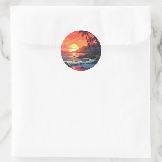 Sticker Rond Sunset Tropical Beach Paradise Island (Sac)
