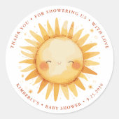 Sticker Rond Sunshine Boho Cute Sun Baby Shower Thank You (Devant)
