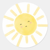 Sticker Rond Sunshine, fête d'anniversaire au soleil minimalist (Devant)