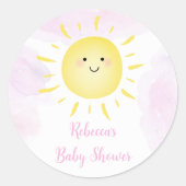 Sticker Rond Sunshine Nuages Baby shower fille rose (Devant)
