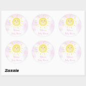 Sticker Rond Sunshine Nuages Baby shower fille rose (Feuille)