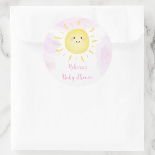 Sticker Rond Sunshine Nuages Baby shower fille rose (Sac)