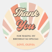 Sticker Rond Sunshine Retro Rainbow Merci fête d'anniversaire (Devant)