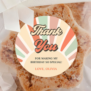 Sticker Rond Sunshine Retro Rainbow Merci fête d'anniversaire