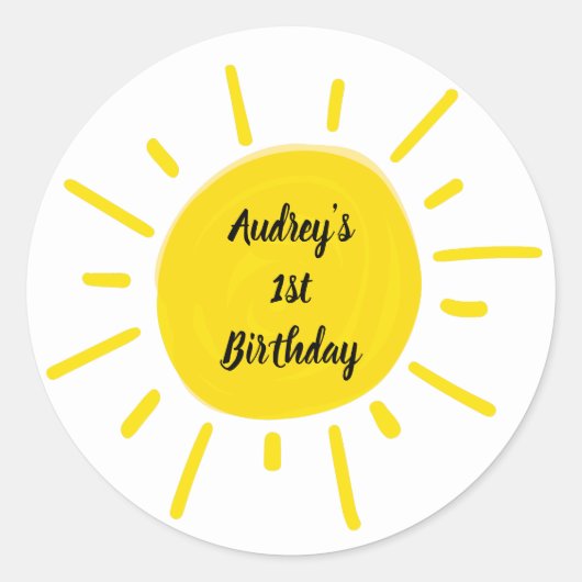 Sticker Rond Sunshine Whimsical Jaune fête d'anniversaire (Devant)