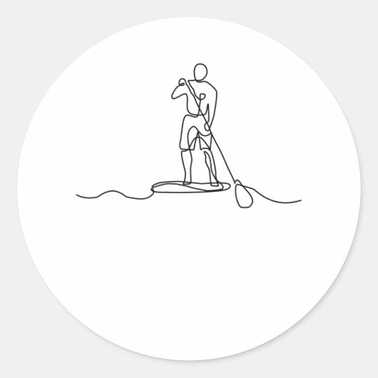 Sticker Rond SUP Stand Up Paddel One Line Art (Devant)