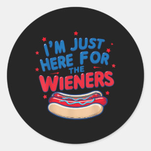 Sticker Rond Super 4 juillet Hot-Dog Je suis juste ici pour