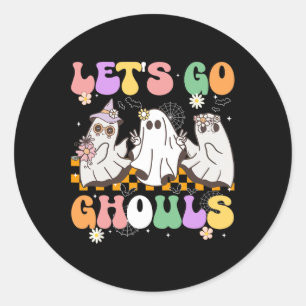 Sticker Rond Super Boo Lets Go Gouls Halloween Ghost Women Gi