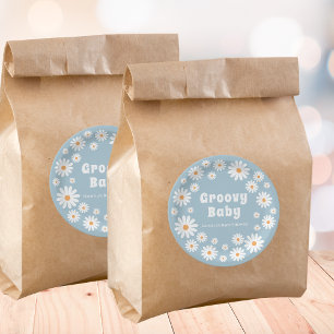 Sticker Rond Super Daisy Blue Retro Baby Boy Douche
