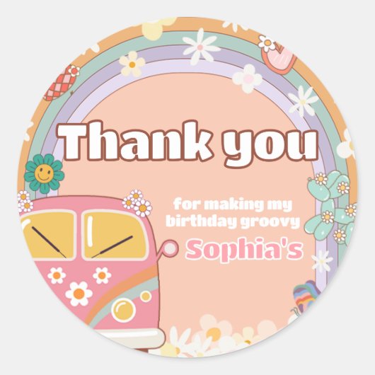 Sticker Rond Super Daisy Rainbow fête d'anniversaire (Devant)