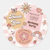 Sticker Rond Super Daisy Retro 1er anniversaire (Devant)