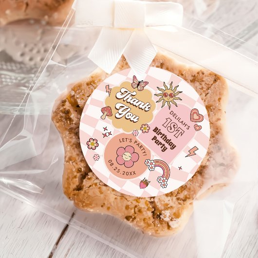 Sticker Rond Super Daisy Retro 1er anniversaire