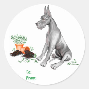 Sticker Rond Super Dane Naughty Pup Noir