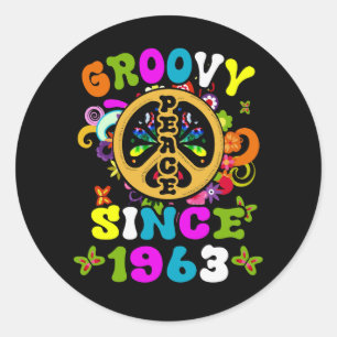 Sticker Rond Super depuis 1963 Peace 60th Birthday Party 60s 70