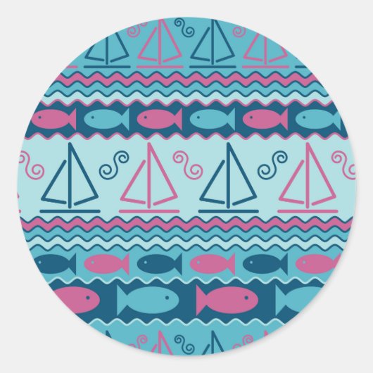 Sticker Rond Super Fun Poisson Et Motif De Voilier (Devant)
