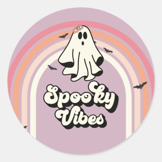 Sticker Rond super Ghost retro Halloween Vibes Éffrayantes Anni (Devant)