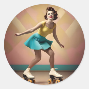 Sticker Rond "Super Glide : rythmes rétro sur roues de patinage