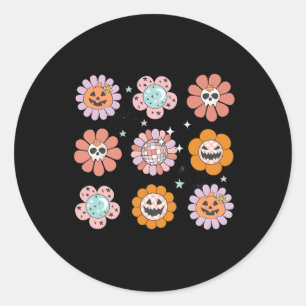 Sticker Rond Super Halloween Smile Face Disco Citrouille rétro 