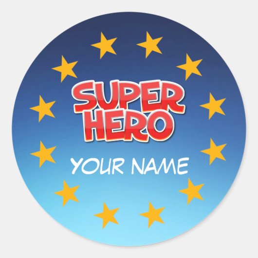 Sticker Rond Super héros personnalisable (Devant)