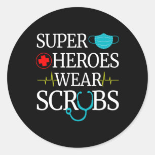 Sticker Rond Super Héros Portent Des Scrubs Nurs Médicales
