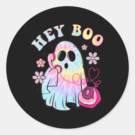 Sticker Rond Super Hey Boo Cute Ghost Funny Halloween Filles Wo (Devant)