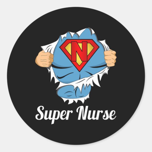 Sticker Rond Super infirmière superpuissance (Devant)