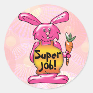 Sticker Rond Super job ! Chaud rosé Bunny rond récompense