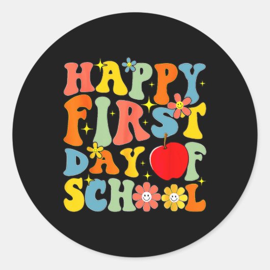 Sticker Rond Super Joyeux Premier Jour D'École Retour À L'École (Devant)