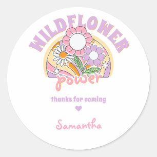 Sticker Rond Super les années 70 rétro Fleur sauvage Flower Pow