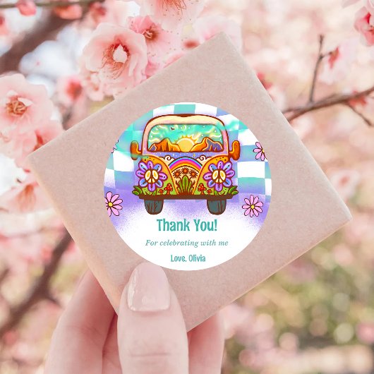 Sticker Rond Super Merci Boho Floral Rainbow