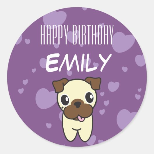 Sticker Rond Super mignon Carlin Purple Coeur Design (Devant)