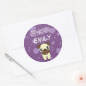 Sticker Rond Super mignon Carlin Purple Coeur Design (Enveloppe)