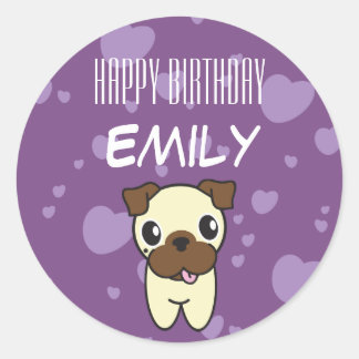 Sticker Rond Super mignon Carlin Purple Coeur Design