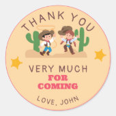 Sticker Rond Super mignonne Cowboy fille Merci d'anniversaire (Devant)