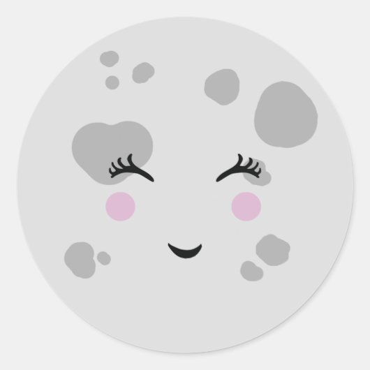 Sticker Rond Super mignonne et Nerdy souriant visage lune (Devant)