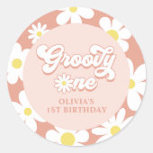 Sticker Rond Super One Boho Retro Daisy 1er anniversaire fête (Devant)