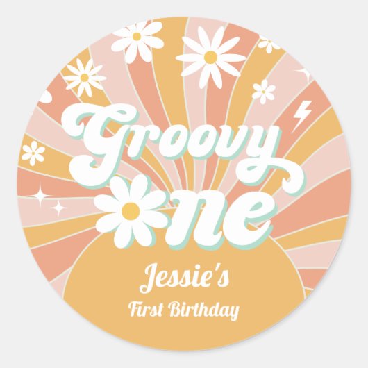 Sticker Rond Super One Boho Retro Daisy Sunshine Floral (Devant)