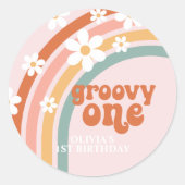 Sticker Rond Super One daisy boho floral arc-en-ciel 1er annive (Devant)