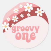 Sticker Rond Super One Retro marguerite boho fleurie premier an (Devant)