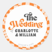 Sticker Rond Super Orange À damiers moderne Mariage rétro (Devant)