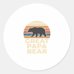 Sticker Rond Super Papa Ours Rétro Coucher de Soleil Vintage De