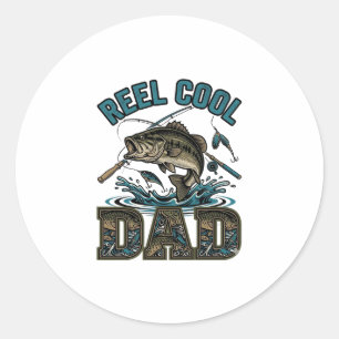 Sticker Rond Super Papa Pêche à la Ligne Design Vectoriel Vinta
