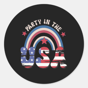 Sticker Rond Super Parti Vintage En Usa Rainbow American 4th O