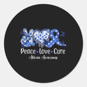 Sticker Rond Super Peace Love Cure Blue Ribbon Ataxia Laurenes