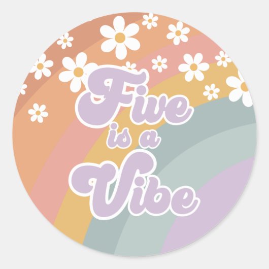 Sticker Rond Super Retro Rainbow Five est une Vibe (Devant)
