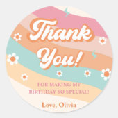 Sticker Rond Super Retro Rainbow Merci fête d'anniversaire (Devant)