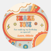Sticker Rond Super Retro Rainbow Merci fête d'anniversaire (Devant)