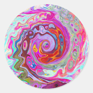 Sticker Rond Super rétro rose chaud et bleu tourbillon Abstrait