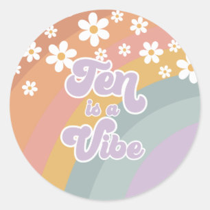 Sticker Rond Super Retro Ten est une Vibe Rainbow
